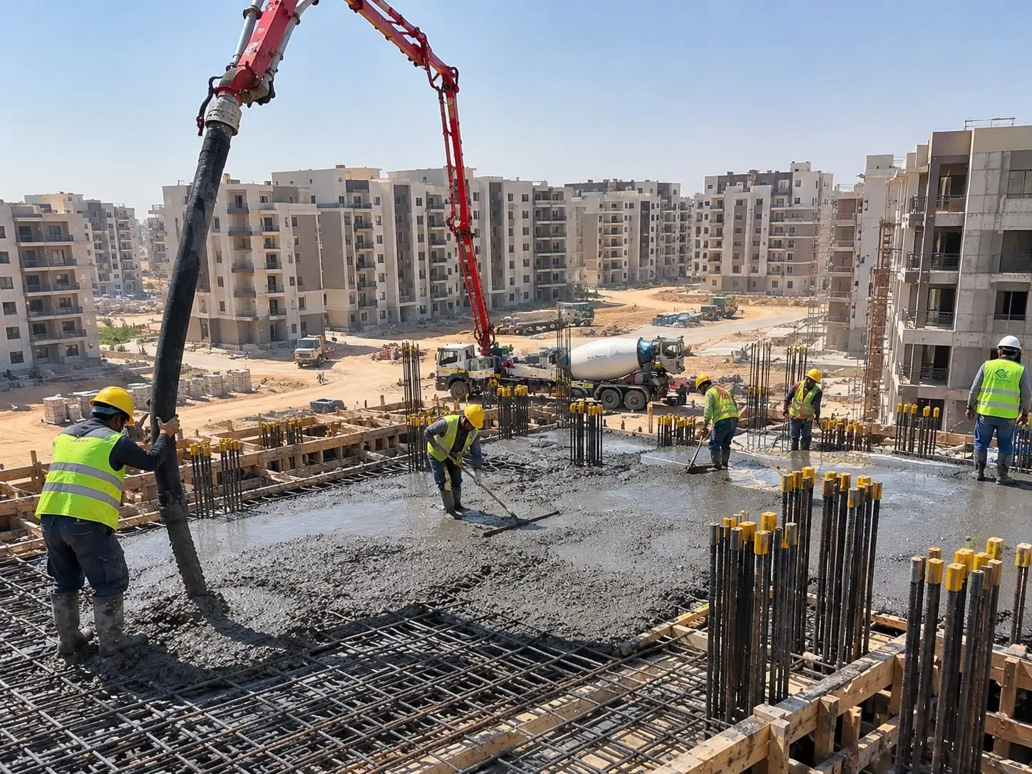 صب خرسانة في أحد مواقع مشروعات إيمكون